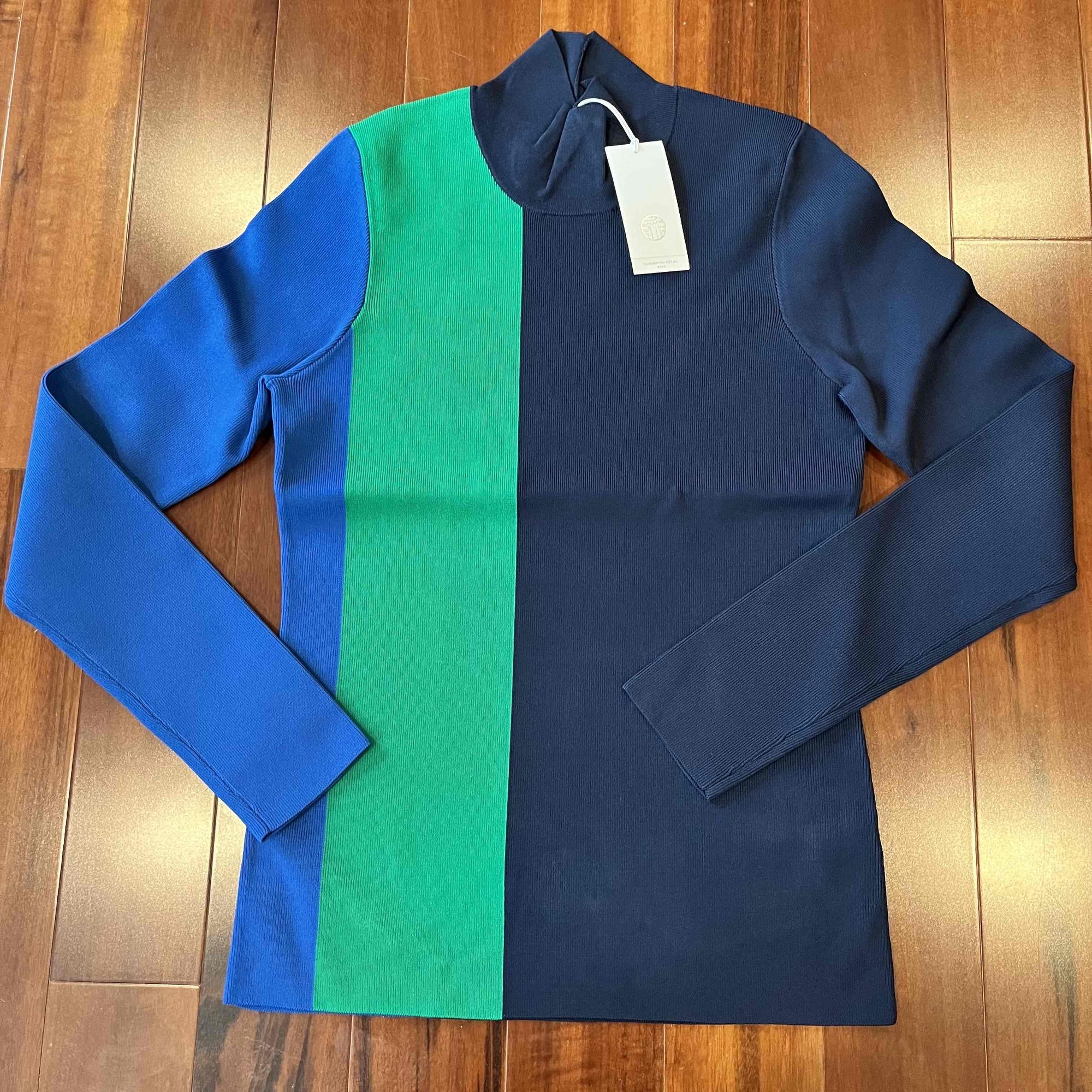 Tory Burch Sport Sweater Navy Blue Colorblock Tech Knit Turtleneck Mockneck Xs